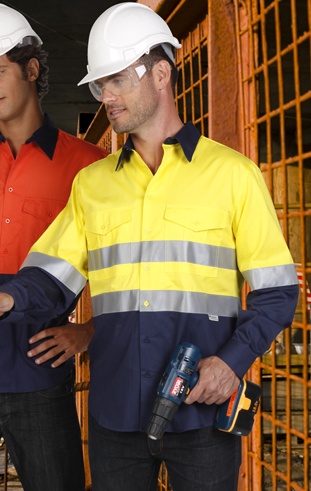 Hi Vis cotton drill work shirt with 3m reflective tape